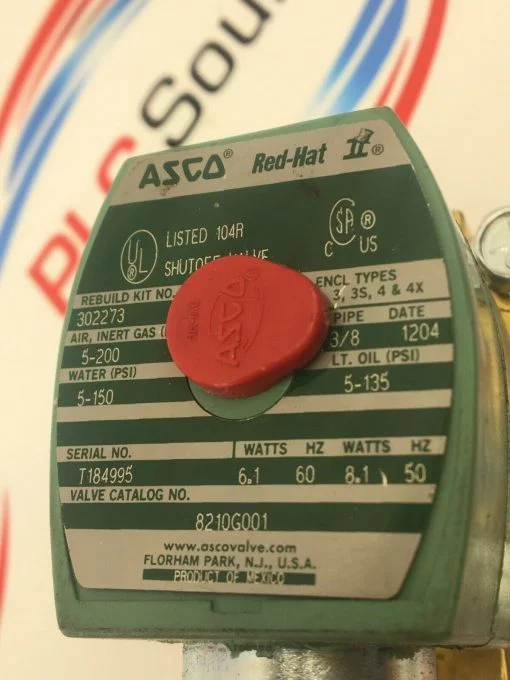 ASCO REDHAT SOLENOID VALVE 8210G001 3/8” 6.1/8.1WATTS 60/50HZ 5-150PSI - Image 2