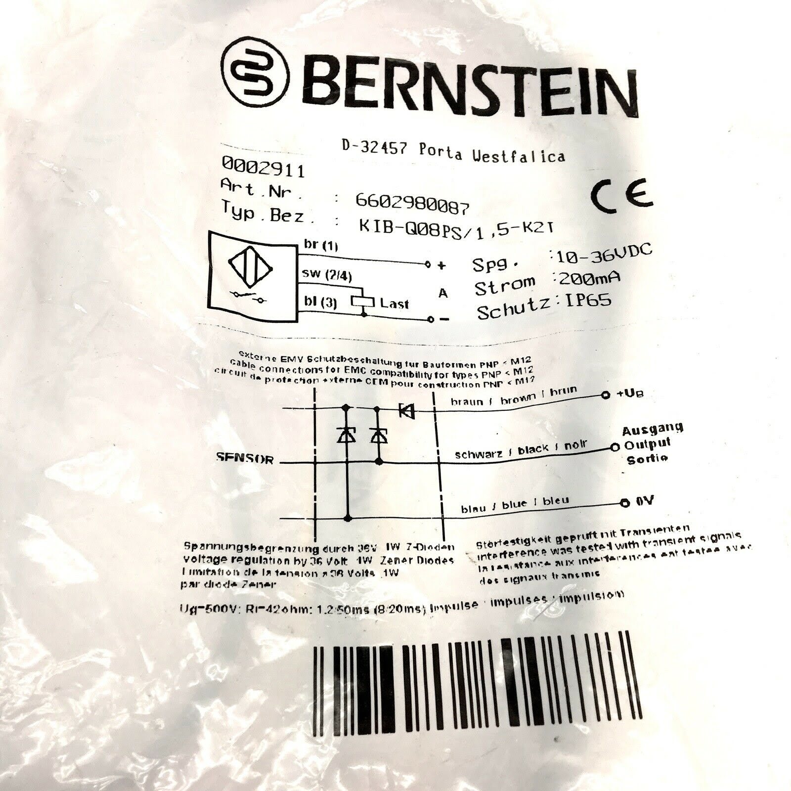 Bernstein Sensor induktiv KIB-Q08PS/1,5-K2 10-30 V DC 