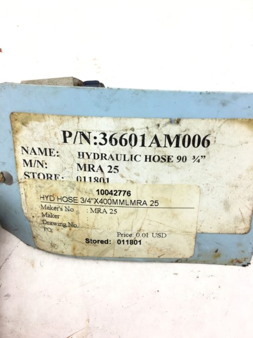 NEW MRA 25 90 HYDRAULIC HOSE, 3/4â? HOSE, 36601AM006, FAST SHIPPING! B351 2