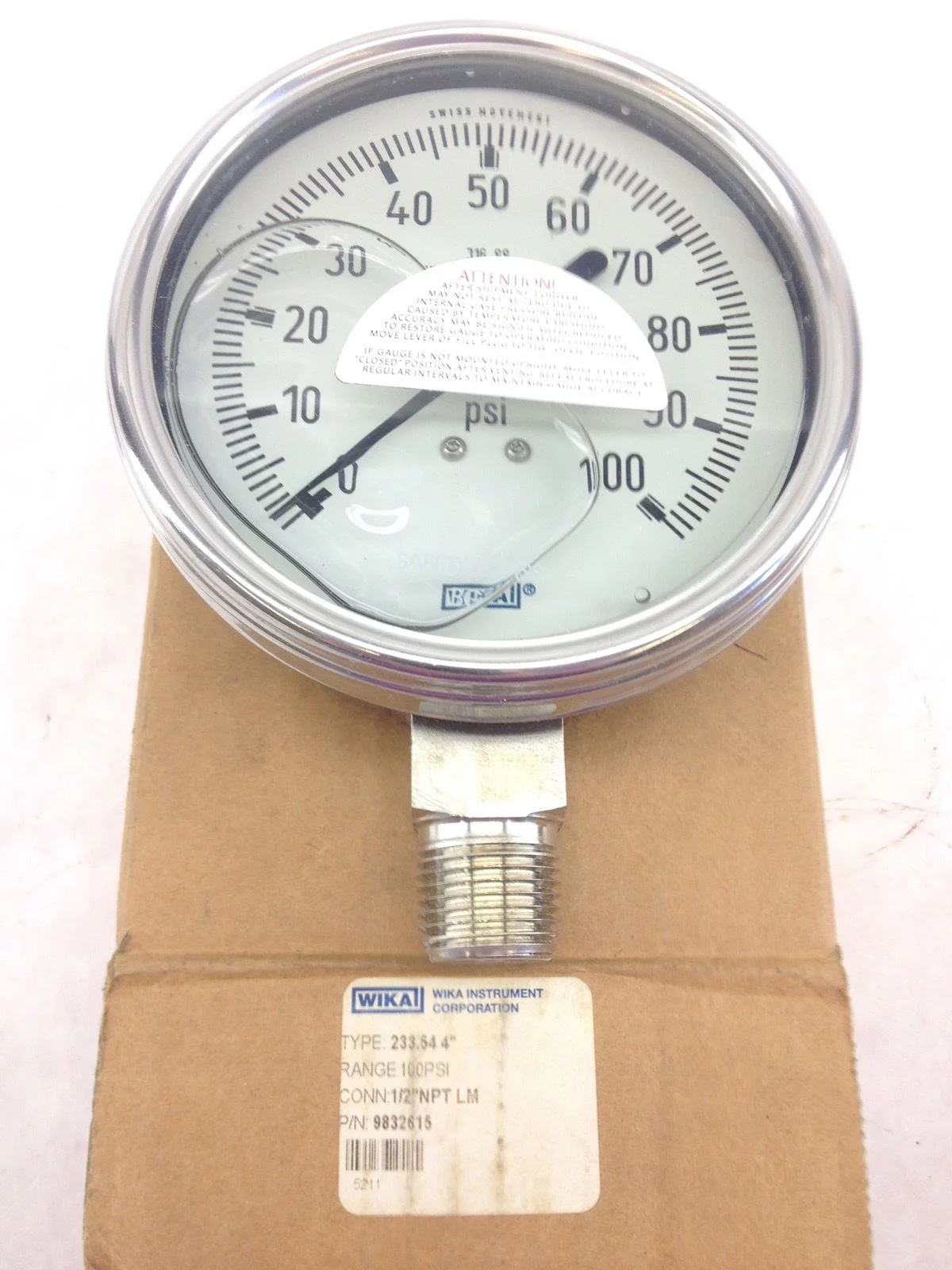 NEW IN BOX! WIKA 9832615 4â? FILLED GAUGE 160PSI, 1/2NPT LM FAST SHIP!!! (B215) 1
