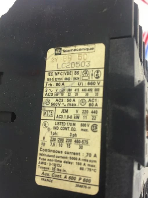 TELEMECANIQUE LC2D503 CONTACTOR 80A 660V - Image 2