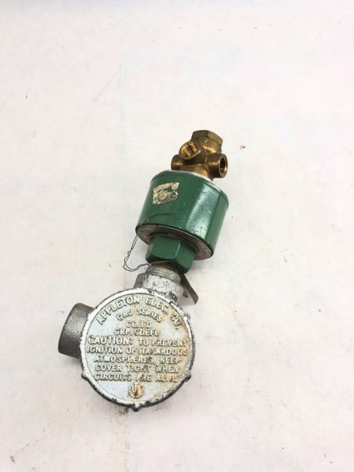 USED ASCO RED HAT 8320A20 SOLENOID VALVE W/ APPELTON GRJ OUTLET BOX, (B425) 1