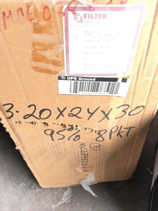 NEW IN BOX OF 3 FILTER SALES AND SERVICE Â 20 X 24 X 30 FILTER, 95% 8PKT, (TLO) 2