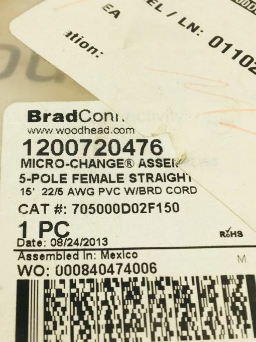 BRAD CONNECTIVITY WOODHEAD 1200720476 705000D02F150 5 POLE FEMALE STRAIGHT 15’ - Image 2