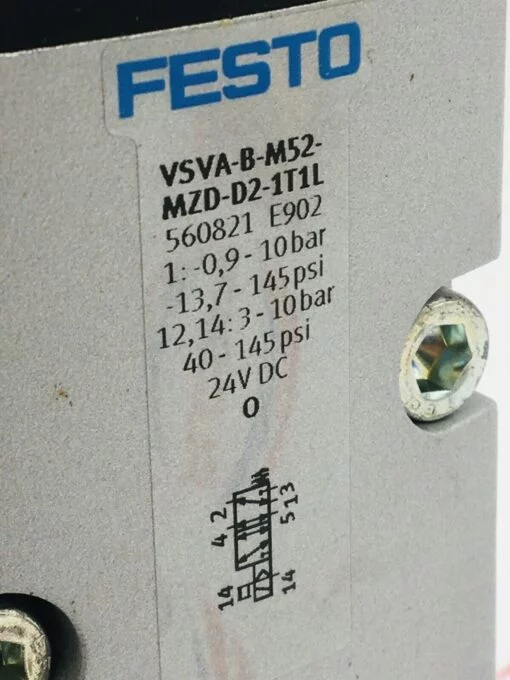 FESTO VSVA-B-M52-MZD-D2-1T1L SOLENOID VALVE 24 VDC 10 BAR 145PSI - Image 2