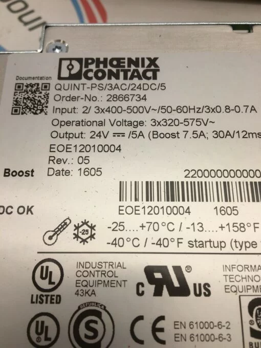 PHOENIX CONTACT QUINT-PS/3AC/24DC/5 DC POWER SUPPLY - Image 2