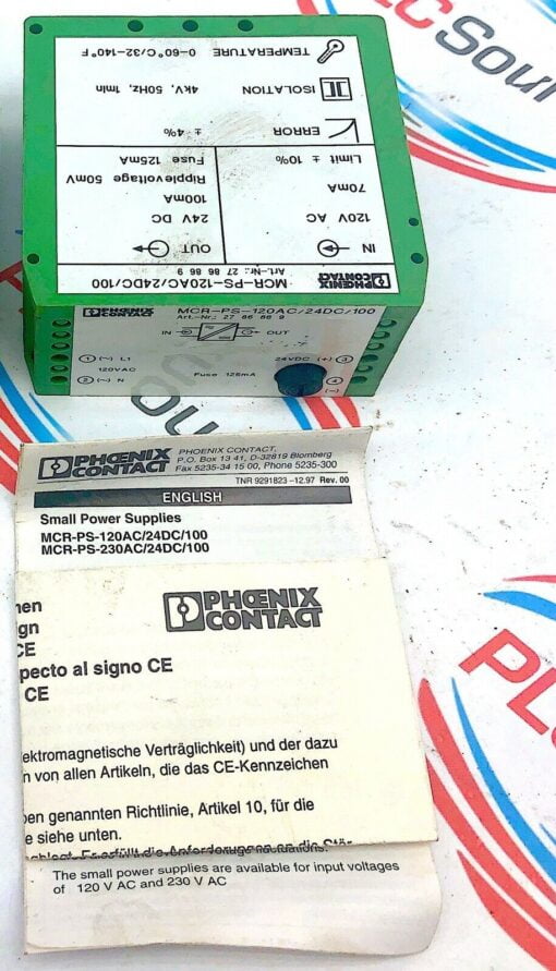 PHOENIX CONTACT MCR-PS-120AC/24DC/100 POWER SUPPLY 2786869