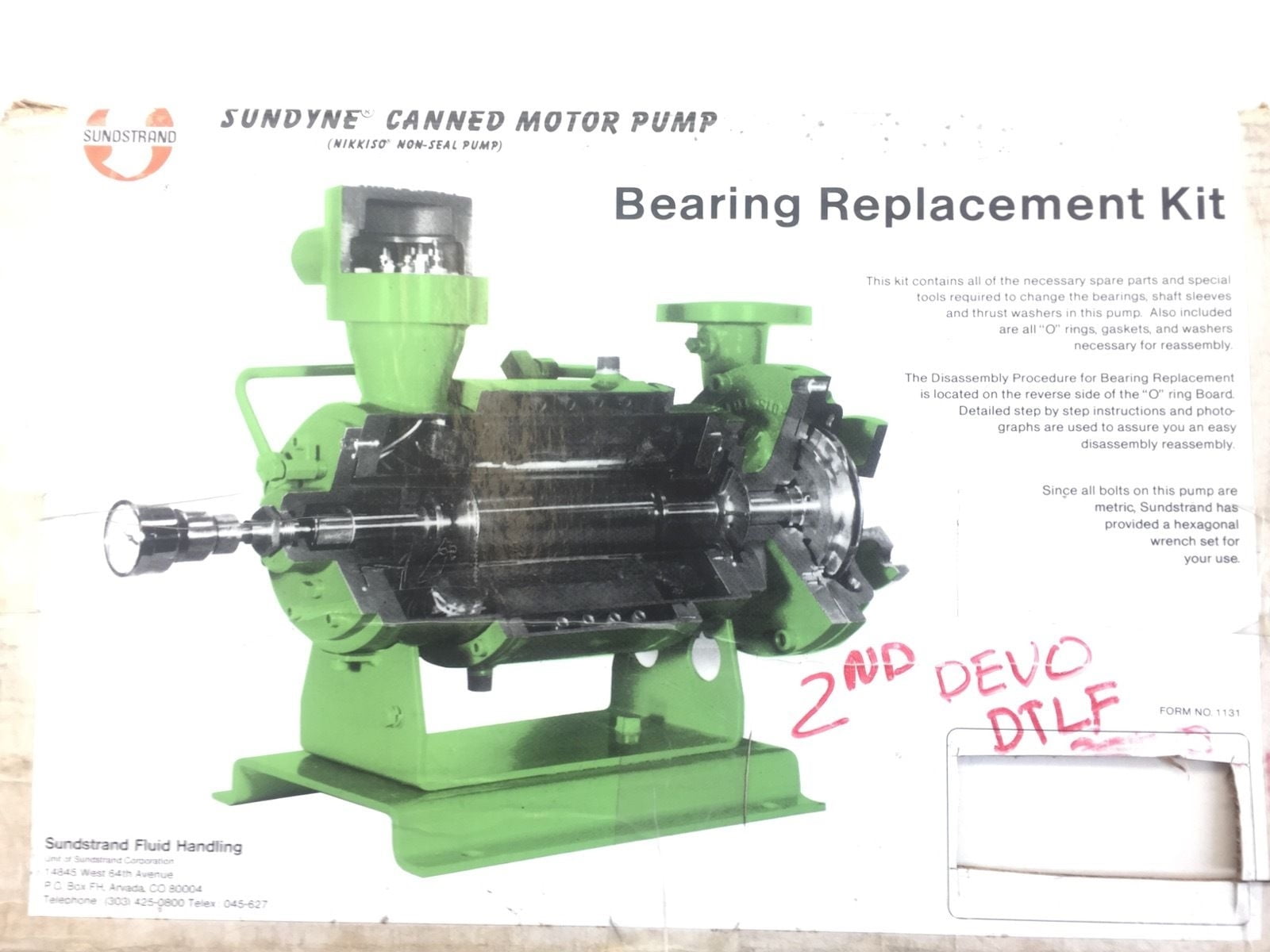 SUNDSTRAND SUNDYNE 2ND DEVO DVLT PUMP SERVICE KIT 412000796 (B61)