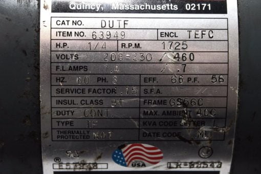 BOSTON GEAR 63949 DUTF 1/4HP 1725 RPM 208-230/460 1.4/