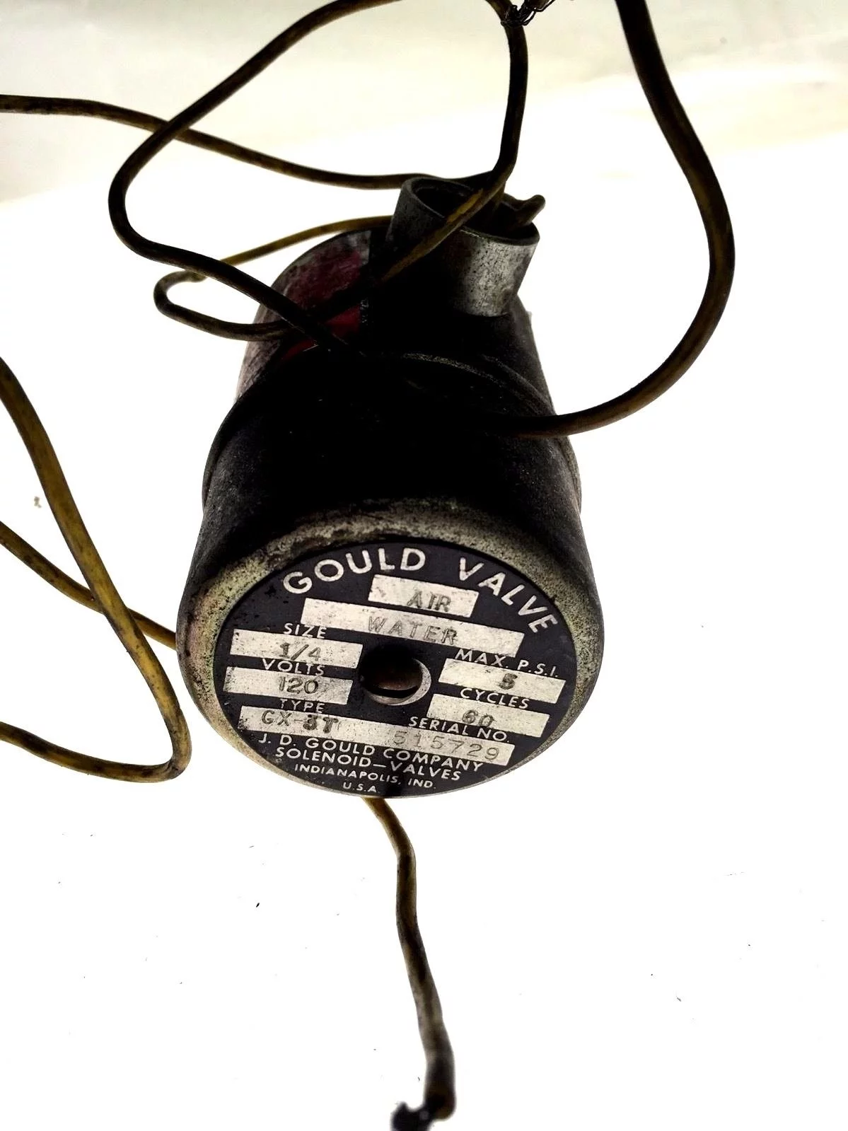 GOULD AIR WATER VALVE TYPE GX-3T, SIZE 1/4, 120VAC 60 CYCLES, MAX PSI 5, H117 1