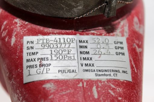OMEGA ENGINEERING FTB-4110P 1â? MNPT 150PSI 52GPM TURBINE WATER FLOW METER (B127) 2