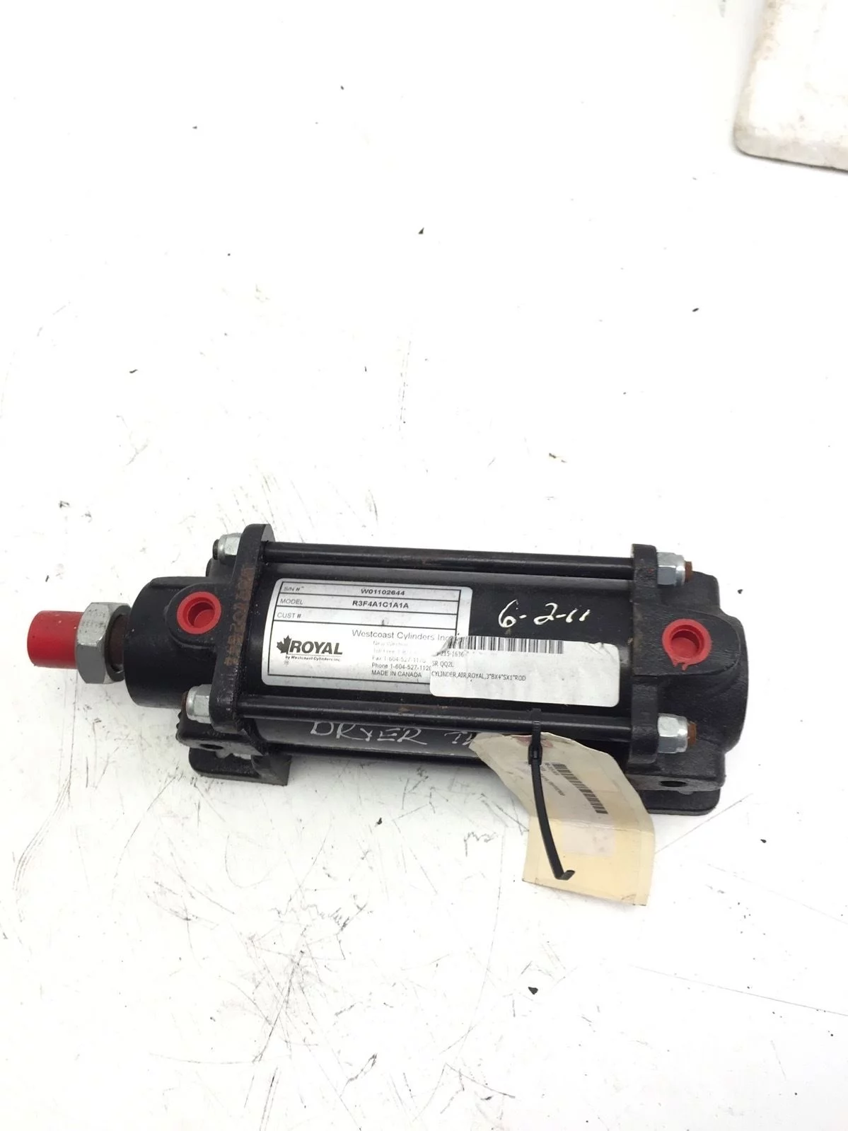 ROYAL WESTCOAST AIR CYLINDER R3F4A1C1ALA, 3â? BORE, 4â? STROKE, 1â? ROD, NEW, (P1) 1