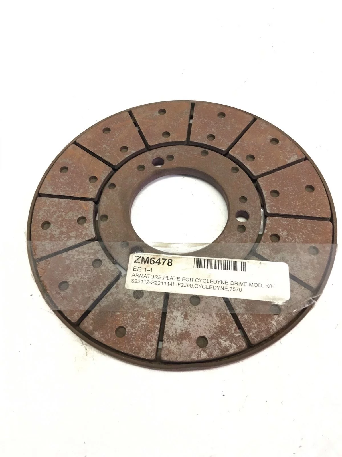 NEWÂ CYCLEDYNE 7570 ARMATURE PLATE FOR CYCLEDYNE DRIVE MOD K8-S22112, (B279) 1