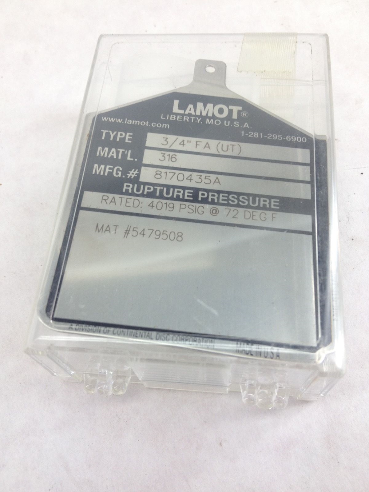 NIB! CONTINENTAL LAMOT 8170435A RUPTURE DISC 3/4â? FA(UT) 5-PK FAST SHIP! (H147) 1