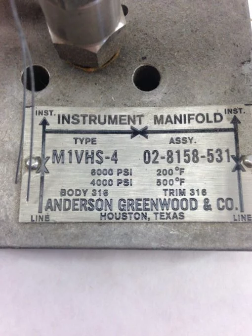 ANDERSON GREENWOOD M1VHS-4 INSTRUMENT MANIFOLD VALVE 02-8158-531, (H344) 2