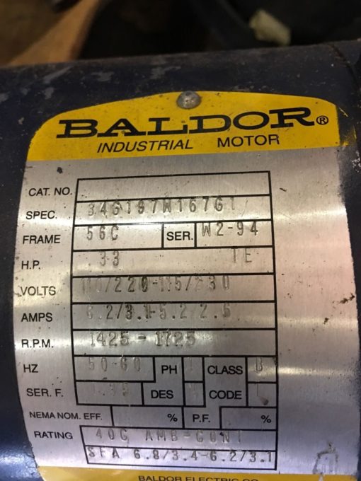 USEDÂ BALDOR 34G19W167G1 1 PHASE MOTOR, 56C, 3