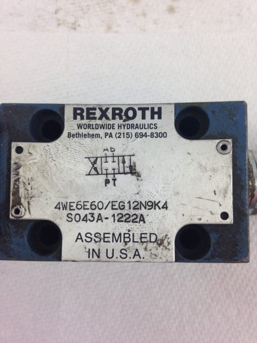 USED REXROTH DIRECTIONAL PILOT VALVE 4WE6E60/EG12N9K4 S043A-1222A (A198) 2