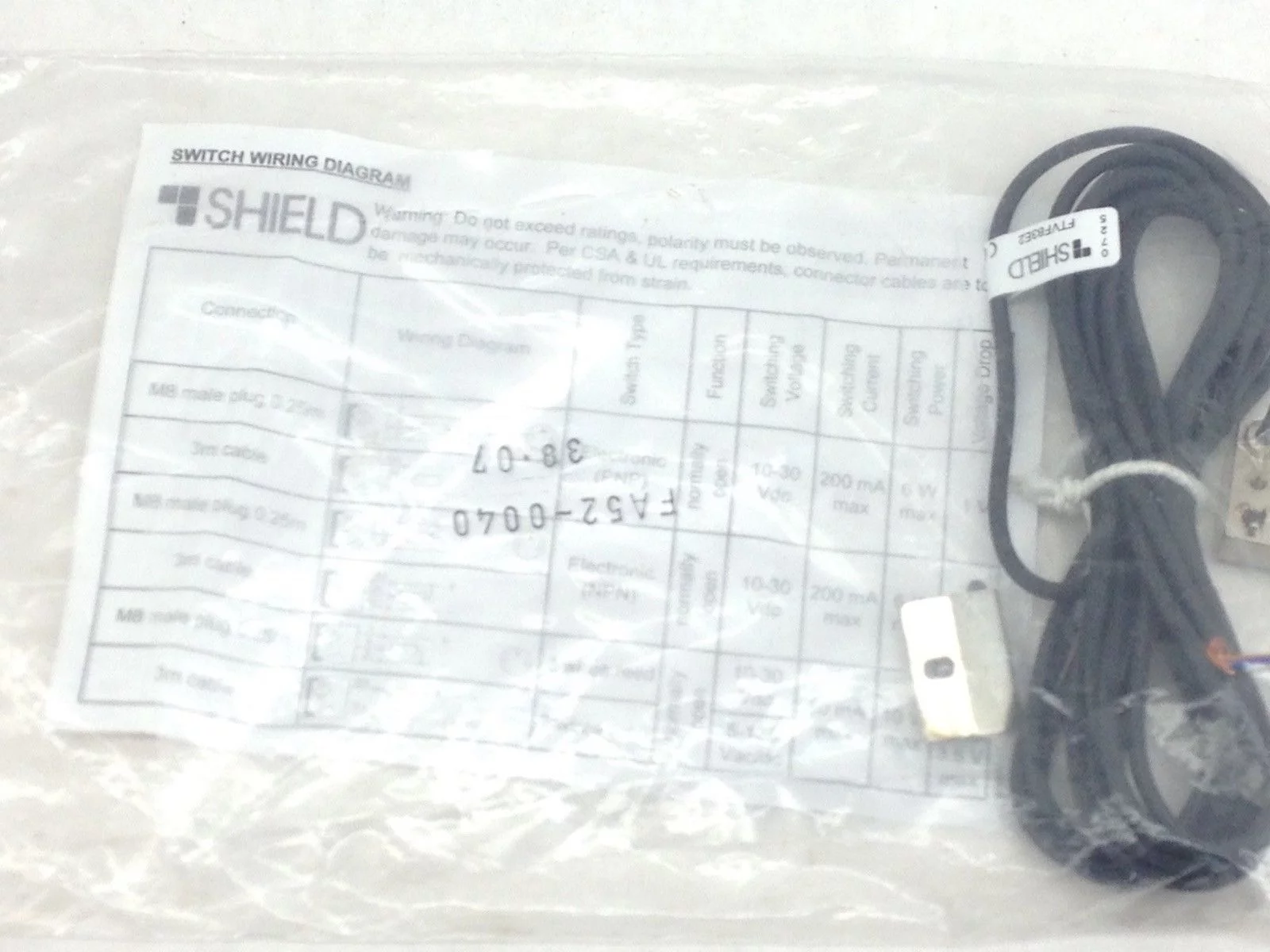 SHIELD FTVF83E2 PROXIMITY SENSOR SWITCH 10~30VDC / 3m with FA52-0040 (A840) 1