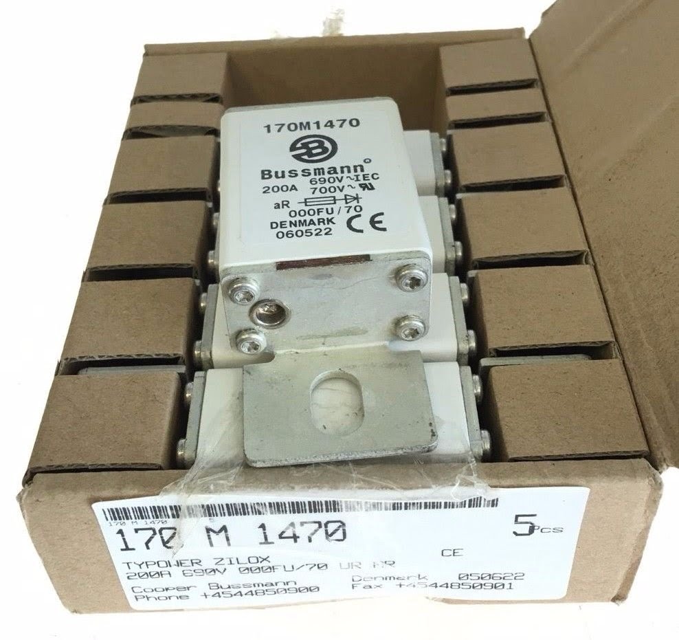 BOX OF 5 COOPER BUSSMAN 170M1470 Semiconductor Fuses 690VAC, 200A, (F63)