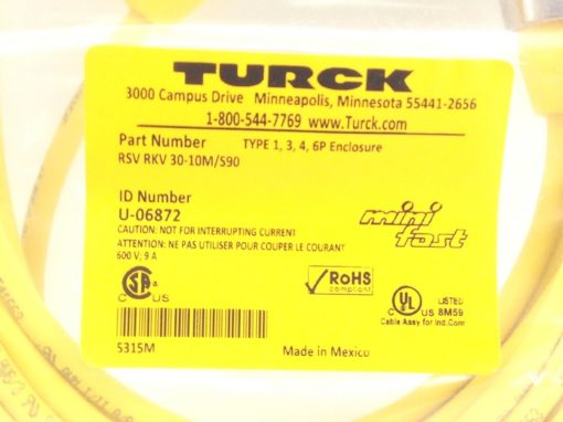 TURCK RSV RKV 30-10M/S90 MINI FAST CABLE ASSEMBLY STRAIGHT, MALE TO MALE (H64) 2