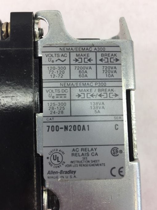 ALLEN BRADLEY 700-N400A1 110-120 VOLT RELAY 700N400A1 TYPE N 700 USED (H76) 2