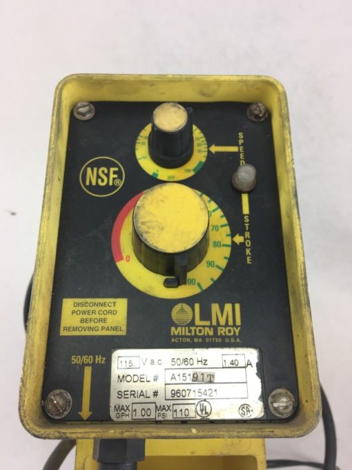 LMI MILTON ROY A151-95S ELECTROMAGNETIC DOSING / METERING PUMP 115V 1
