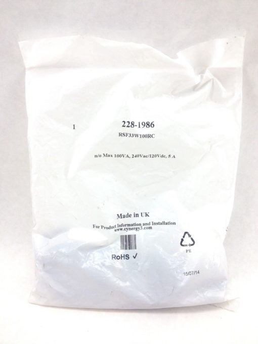 CYNERGY3 FLOW SWITCH 228-1986 RSF33W100RC N/O MAX 100VA, 240VAC/120VDC (A749 2